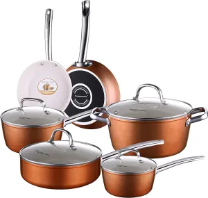 AMERICOOK Copper Cookware Set, 10 Piece Ceramic Nonstick Pots and Pans Set with Glass Lids, Nonstick Copper Skillet, Sauce Pan, Stockpot
