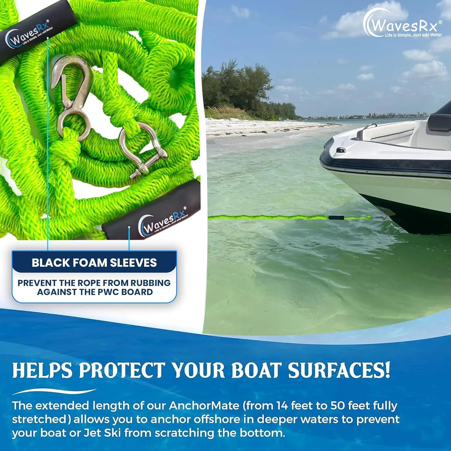 AnchorMate BowTether Bungee Line | Boat Bungee Dock Lines for Boats, PWCs & Kayaks | Absorbs Shock from Swells & Wind, Prevents Anchor Dislodging | Perfect for Anchoring, Mooring & Tethering