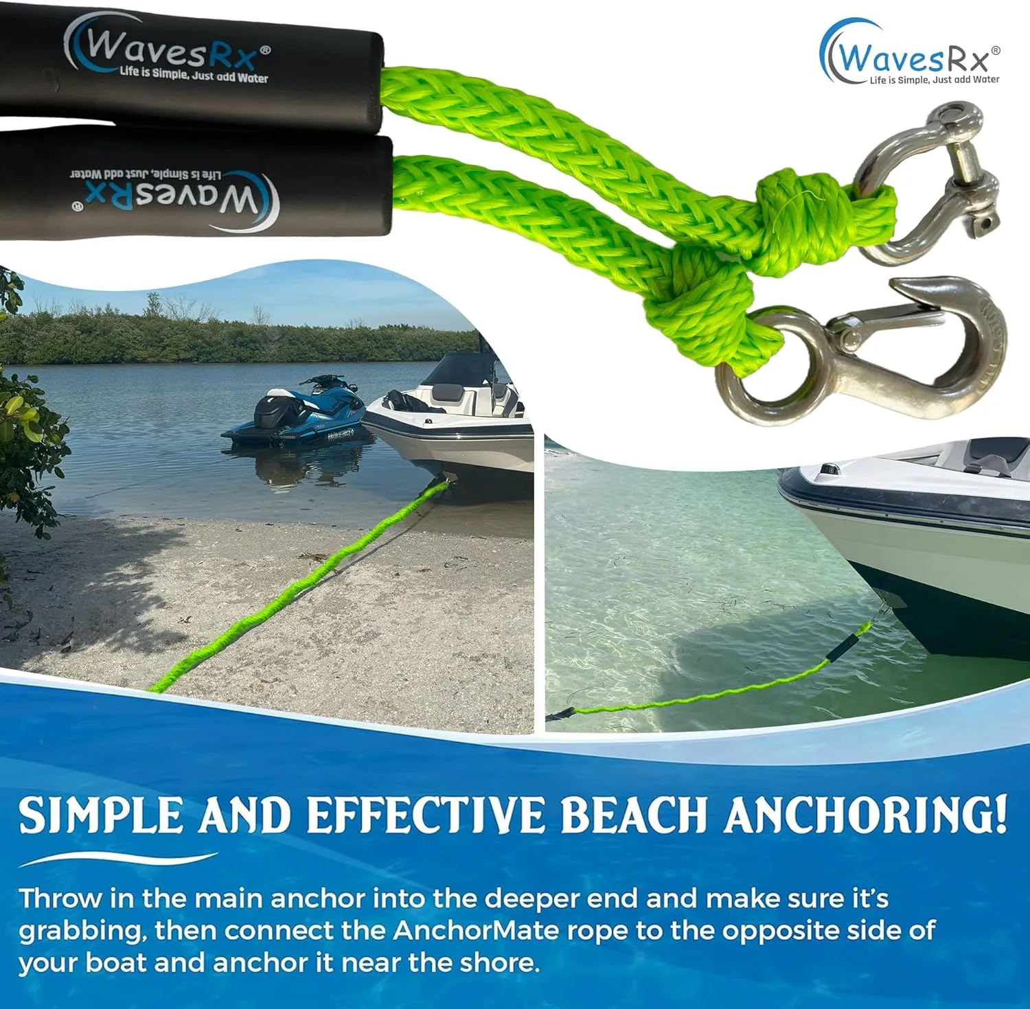 AnchorMate BowTether Bungee Line | Boat Bungee Dock Lines for Boats, PWCs & Kayaks | Absorbs Shock from Swells & Wind, Prevents Anchor Dislodging | Perfect for Anchoring, Mooring & Tethering