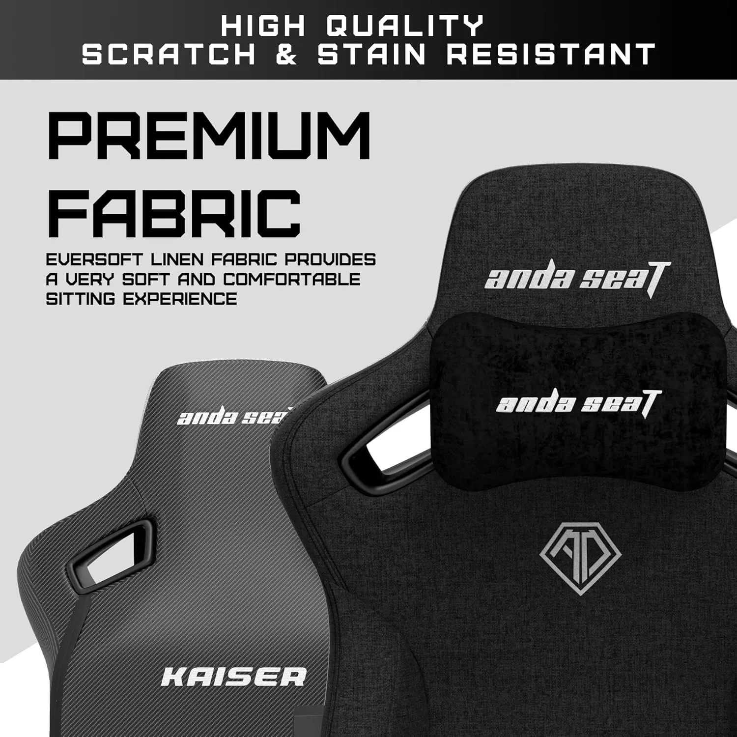 Anda Seat Kaiser 3 Pro Large Gaming Chair for Adults - Ergonomic Black Fabric Gaming Seat with 5D Armrest, Comfortable Office Chair with Lumbar Support - Heavy Duty Wide Computer Seat