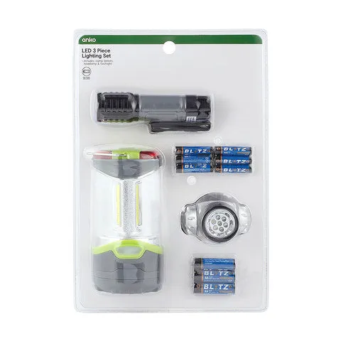 Anko LED 3 Piece Lighting Set headlamp and flashlight / Ideal Set for Camping