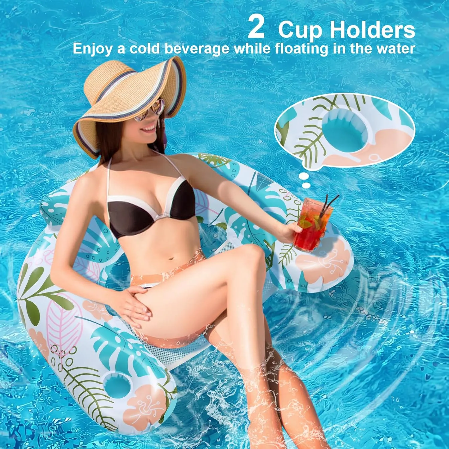 ANNIL【2 Pack】 Adult Inflatable Pool Floats Chair, Water Leisure Inflatable Floating Chair,Drink Holder, Ergonomic Headrest,Pool Floaties for Adults Swimming Pool Party, Summer Water Fun