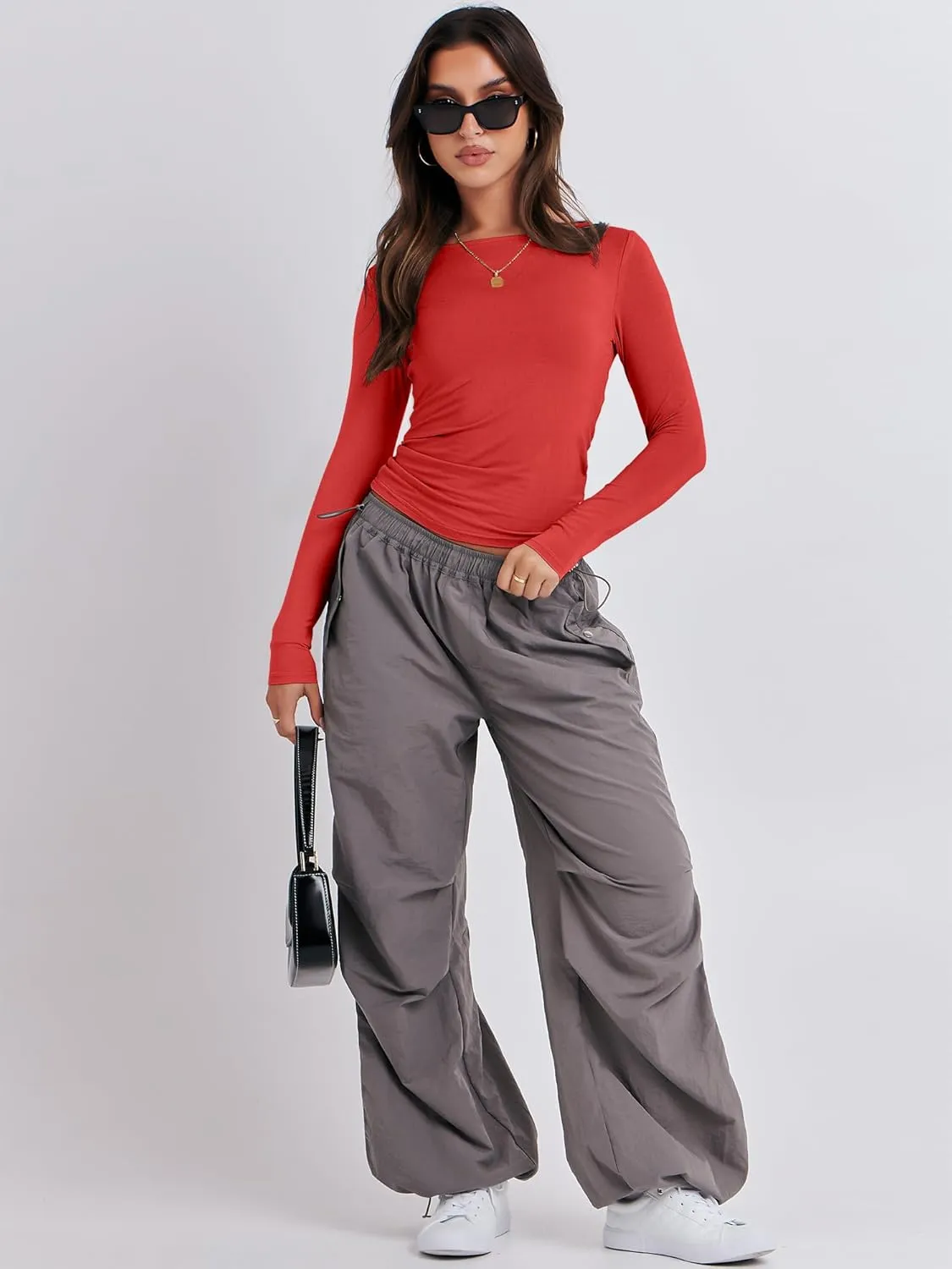 ANRABESS Women’s Long Sleeve Shirts Tight Fitted Going Out Crop Tops Crewneck Basic Tee Y2k Outfits Teens Girls Clothes