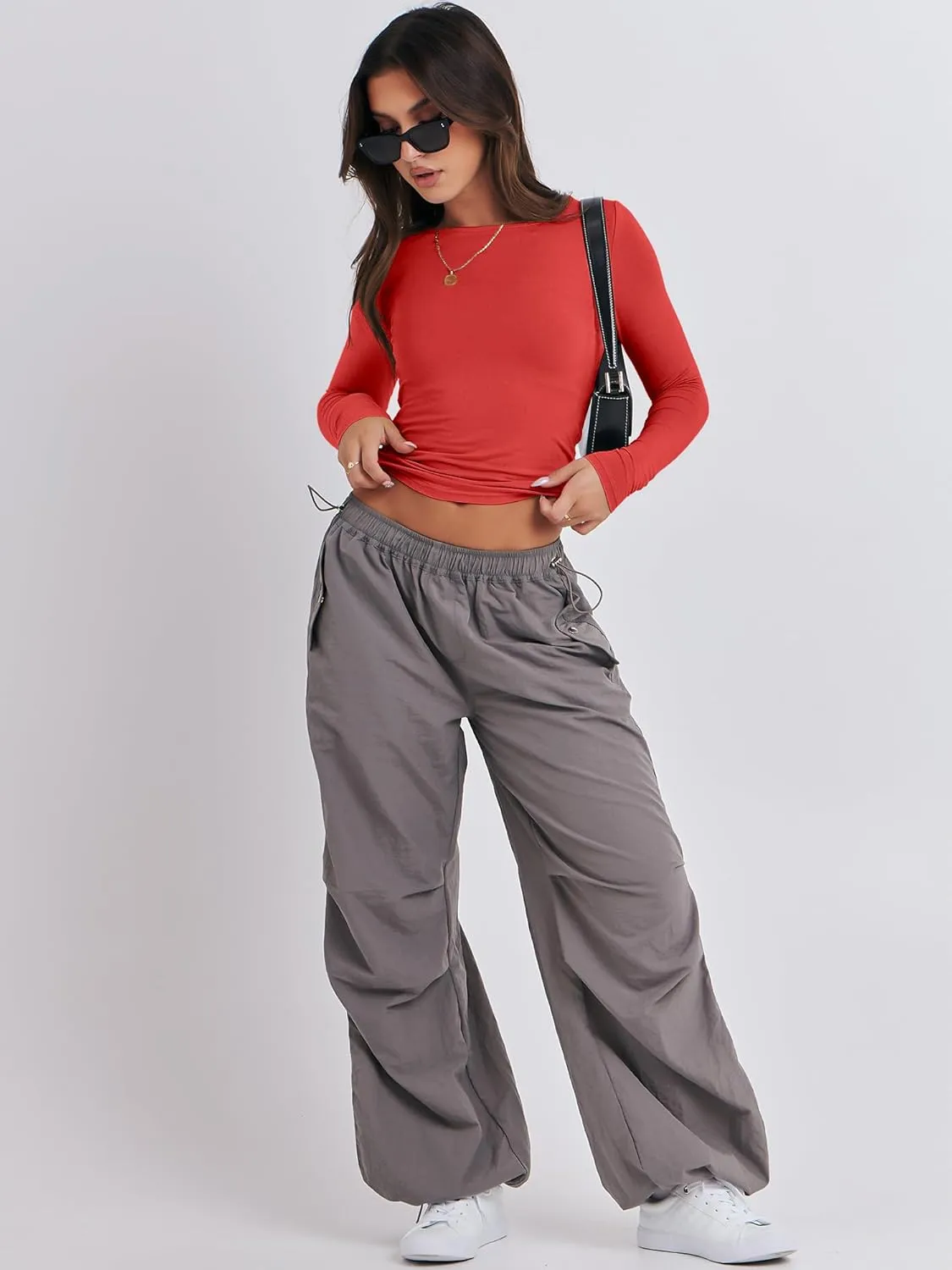 ANRABESS Women’s Long Sleeve Shirts Tight Fitted Going Out Crop Tops Crewneck Basic Tee Y2k Outfits Teens Girls Clothes