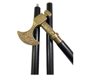Antique Axe Head Handle Walking Stick/Cane - Vintage Designer Handmade Wooden Walking Stick Cane Victorian Handmade Brass Handle Adjustable Length Solid Brass Walking Cane For Senior/Men/Women