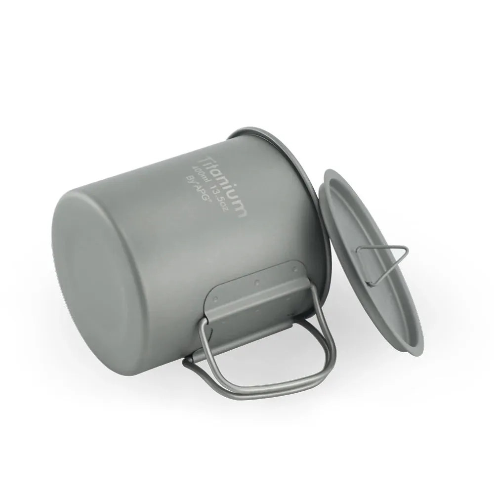 APG Titanium Cup/Mug Foldable Handle Pot Coffee Tea Cup with Lid and Titanium Spork Fork Spoon