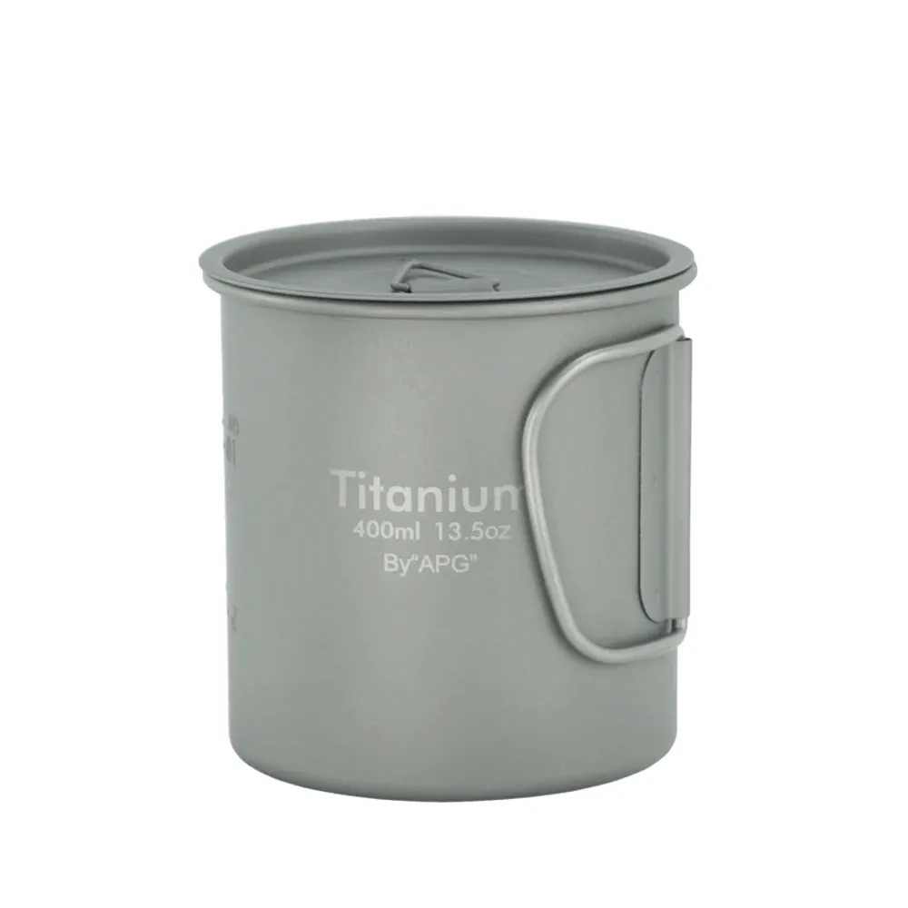 APG Titanium Cup/Mug Foldable Handle Pot Coffee Tea Cup with Lid and Titanium Spork Fork Spoon