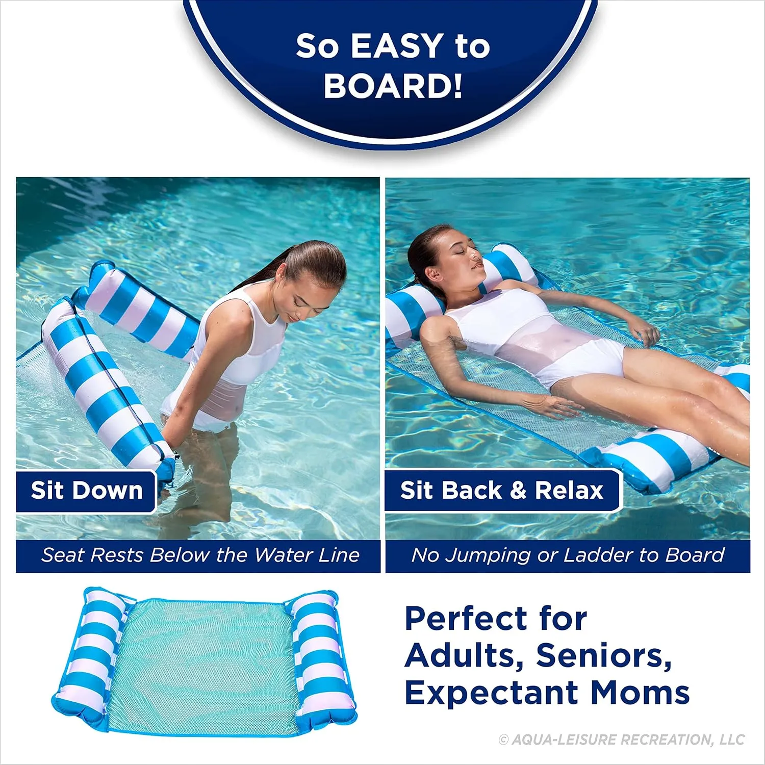 Aqua 4-in-1 Monterey Hammock Pool Float & Water Hammocks – 2-3-4 Multipacks – Multiple Colors/Styles – for Adults and Kids Floating