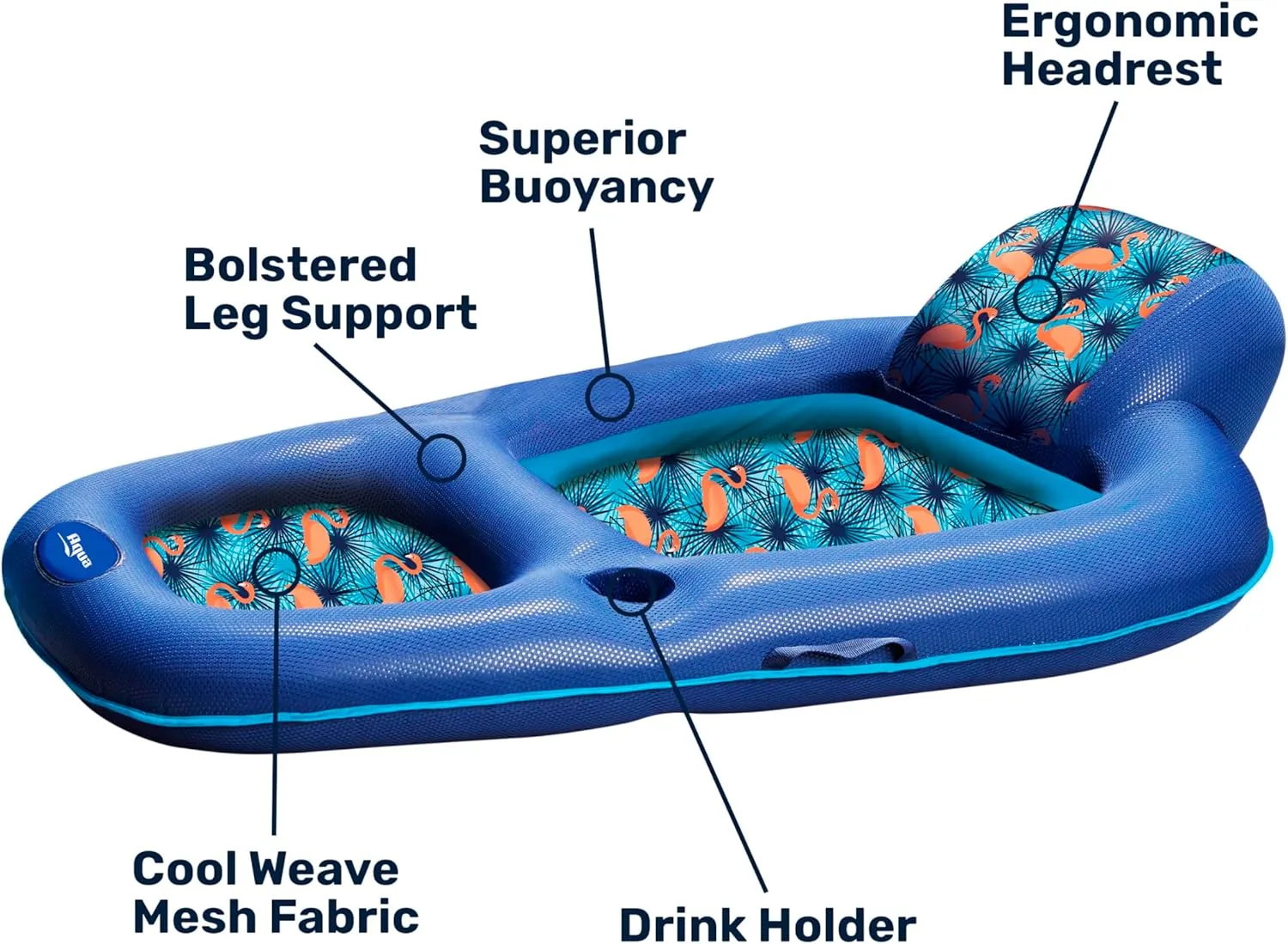 Aqua Luxury Water Pool Lounge – Extra Large – Inflatable Pool Floats for Adults with Headrest, Backrest, Footrest & Cupholder – Multiple Colors/Styles