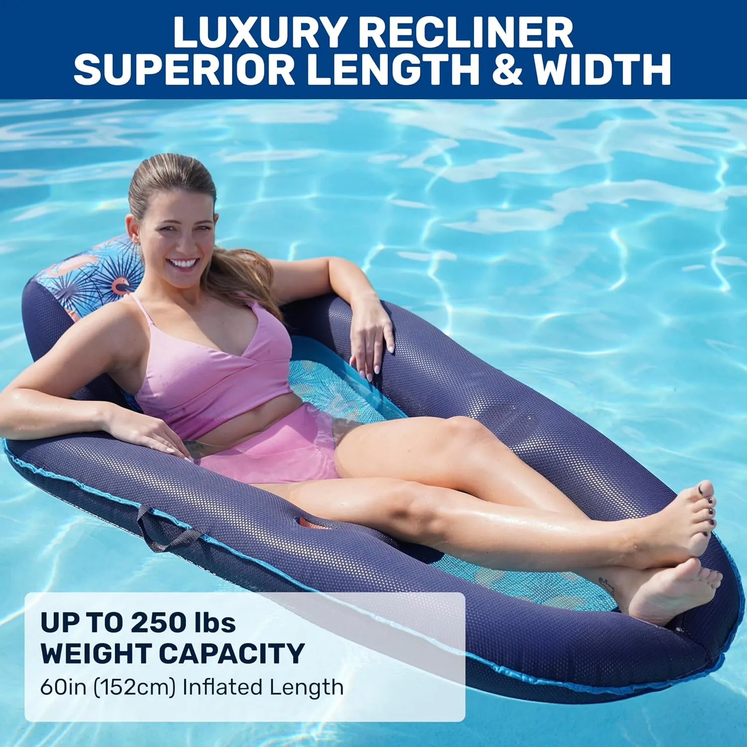 Aqua Luxury Water Pool Lounge – Extra Large – Inflatable Pool Floats for Adults with Headrest, Backrest, Footrest & Cupholder – Multiple Colors/Styles