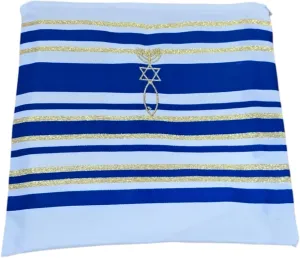 Authentic Messianic Jewish Christian Tallit Prayer Shawl from Israel (Blue, Regular)