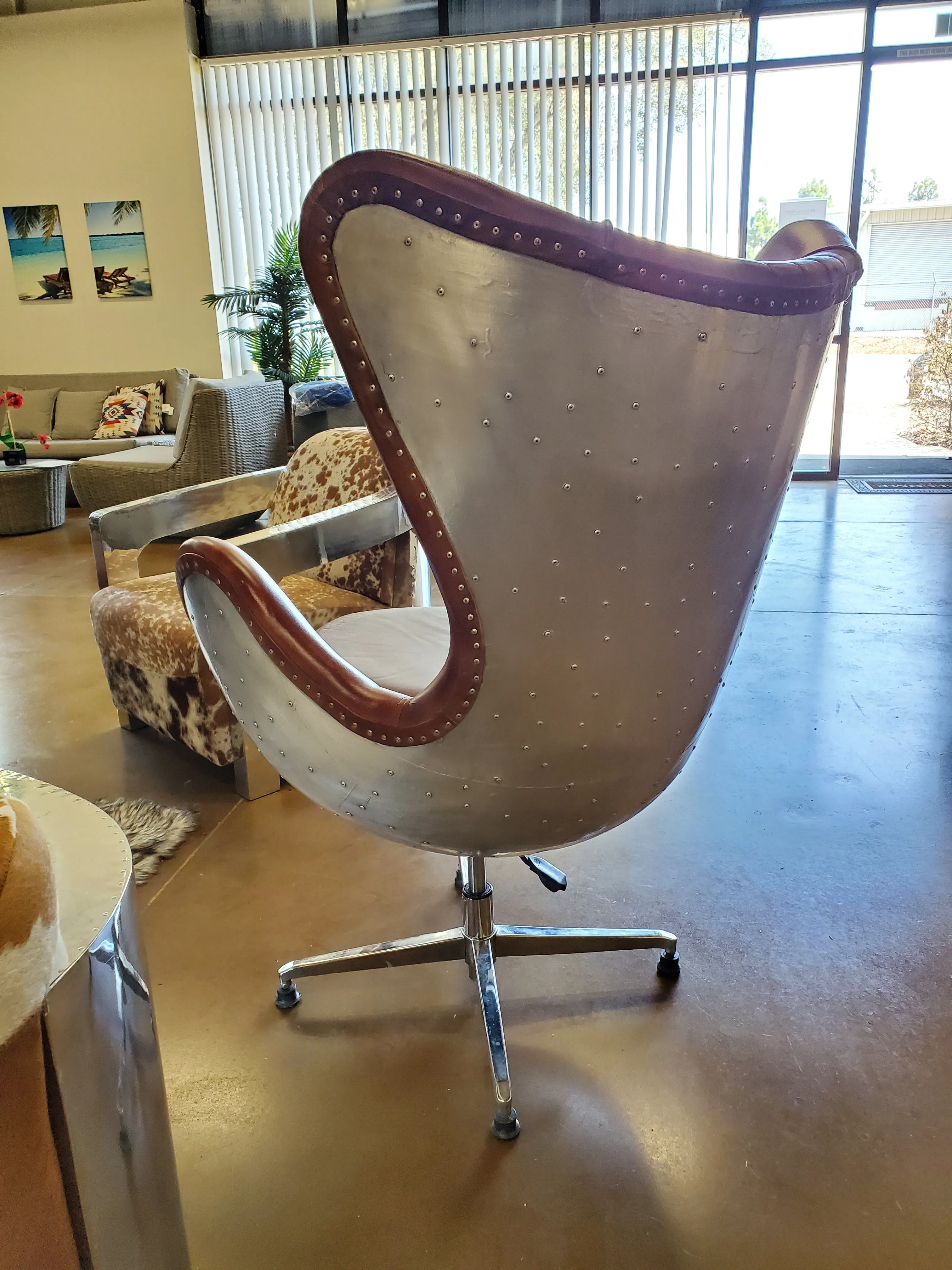Aviator Mid Century Modern Classic Jacobsen Style Egg Lounge Chair Brown Leather Aluminum