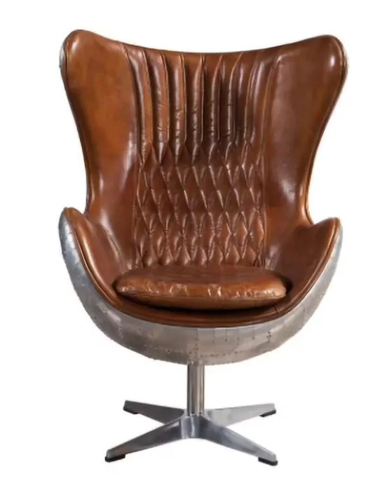 Aviator Mid Century Modern Classic Jacobsen Style Egg Lounge Chair Brown Leather Aluminum
