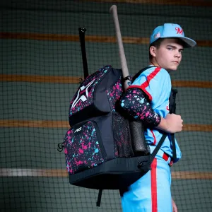 Axe Batpack | Baseball and Softball Backpack | Designed to Carry Bats, Cleats, & all Your Gear | Dark Splatter