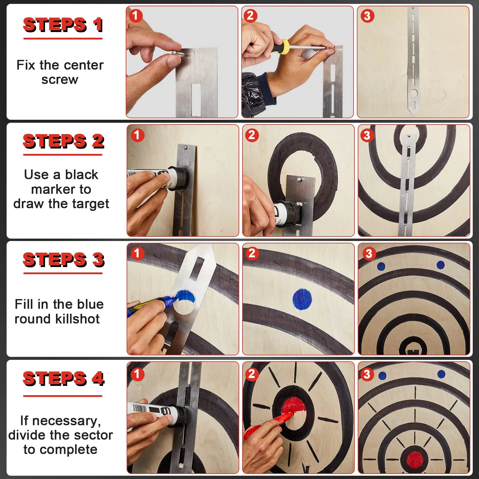 Axe Throwing Target Template Stainless Steel Target Template Stencil Comes with 3 Markers Axe Throwing Target Board Stencil Axe Throwing Set for Drawing Target Template, 20 x 2 Inches (Simple)