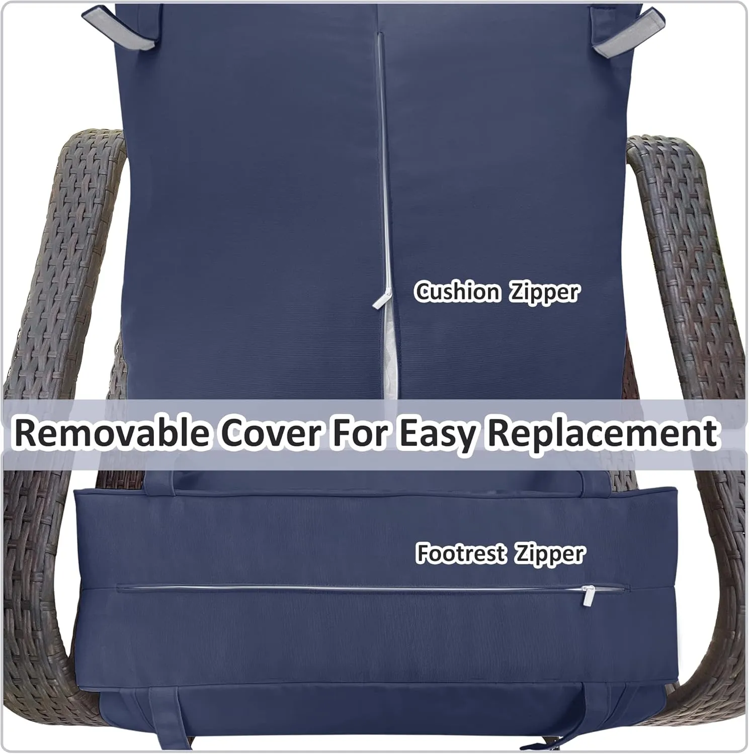 Babylon Dual-use Indoor/Outdoor Wicker Adjustable Recliner Chair, Patio Relaxing Lounge Rattan Armchair with Cushions (Brown Wicker Navy Blue Cushion)