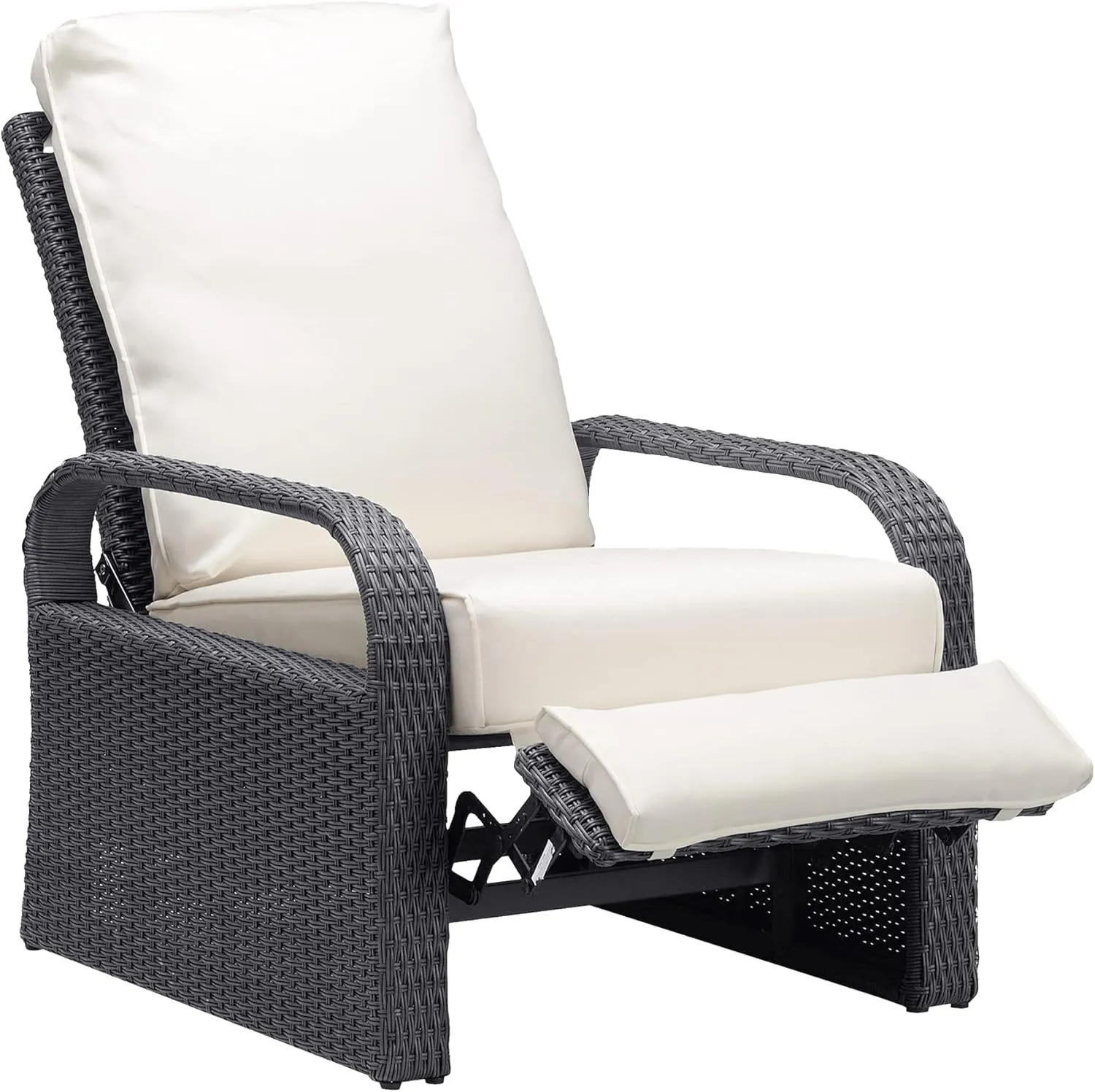 Babylon Outdoor Recliner Wicker Patio Adjustable Recliner Chair with Cushions, Rust-Resistant Aluminum Frame,All-Weather Resin Rattan, Grey&White