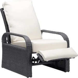Babylon Outdoor Recliner Wicker Patio Adjustable Recliner Chair with Cushions, Rust-Resistant Aluminum Frame,All-Weather Resin Rattan, Grey&White