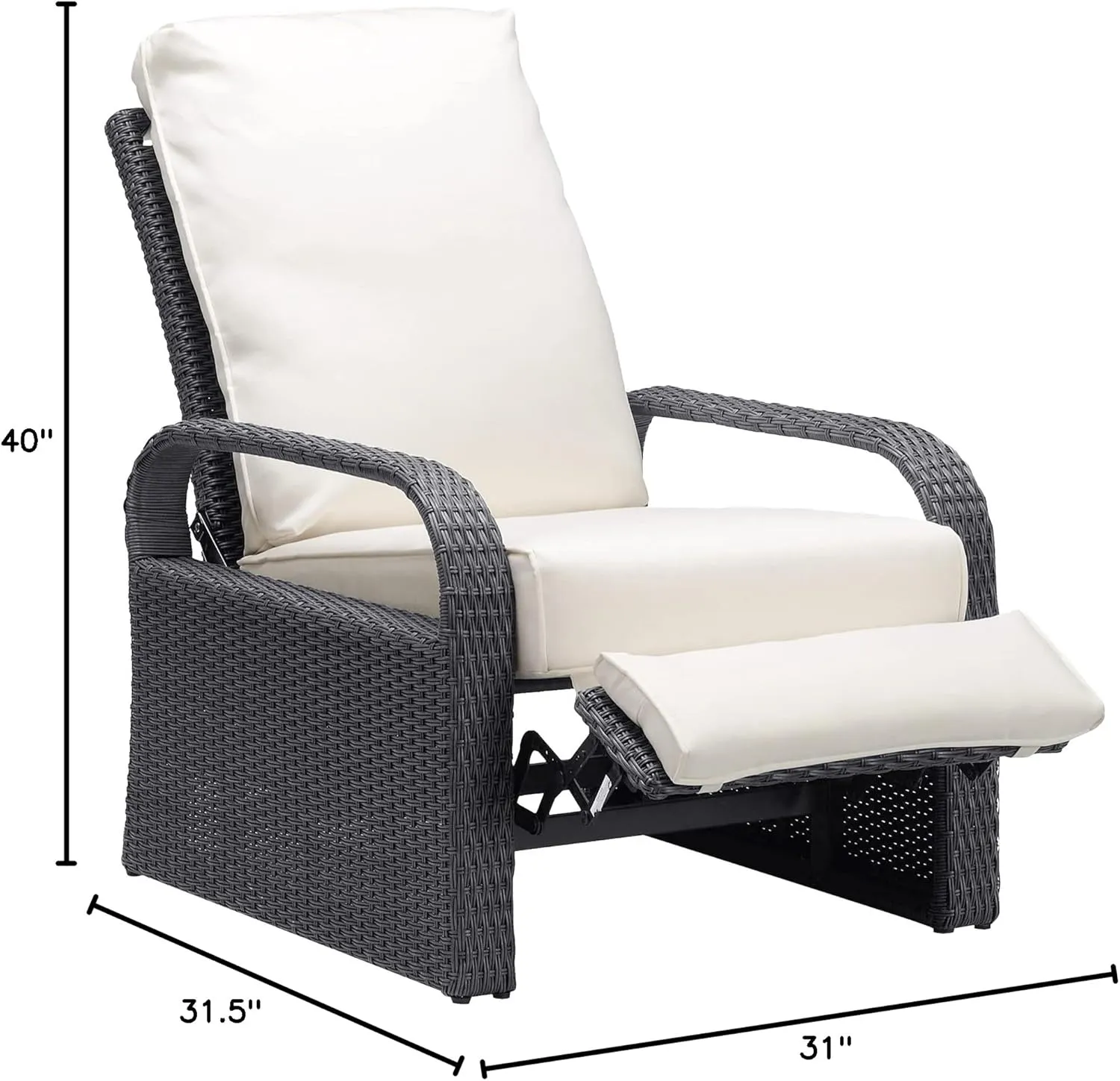 Babylon Outdoor Recliner Wicker Patio Adjustable Recliner Chair with Cushions, Rust-Resistant Aluminum Frame,All-Weather Resin Rattan, Grey&White