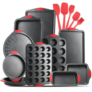 Baking Pan Set - 15pc Carbon Steel Nonstick Oven Safe Silicone Handles