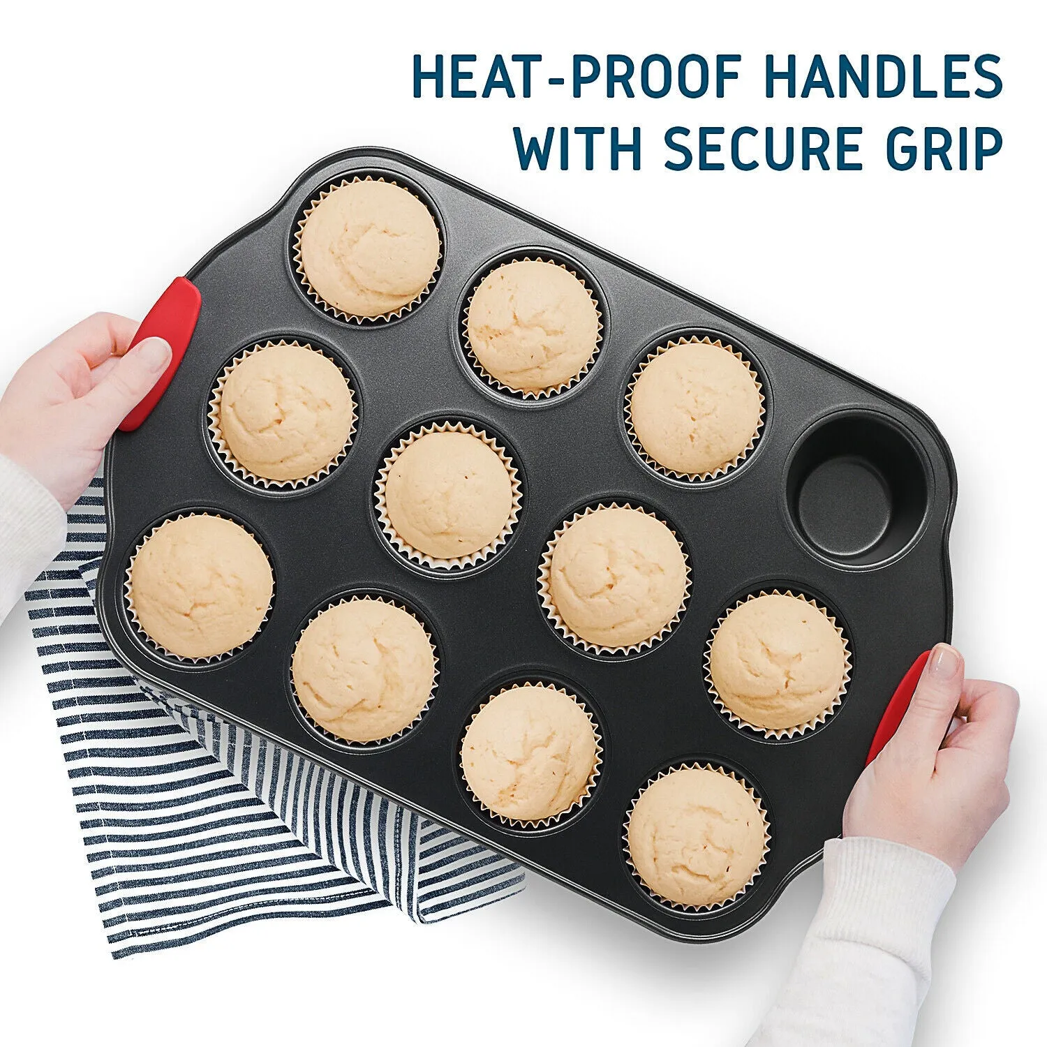 Baking Pan Set - 15pc Carbon Steel Nonstick Oven Safe Silicone Handles