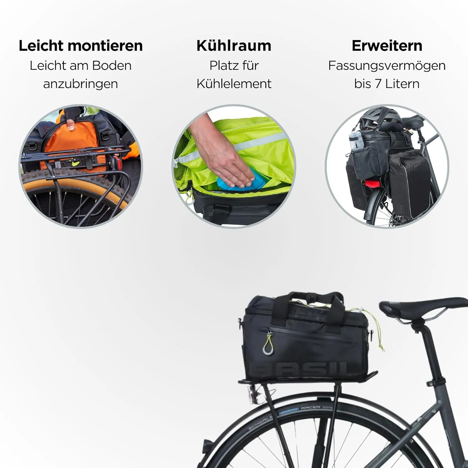 Basil Unisex's Miles Rear Trunk Cycle Bag, Black/Lime, 7 Litre (17753)