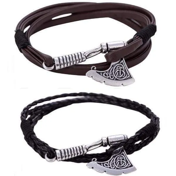 Battle Axe Wraparound Leather Bracelets