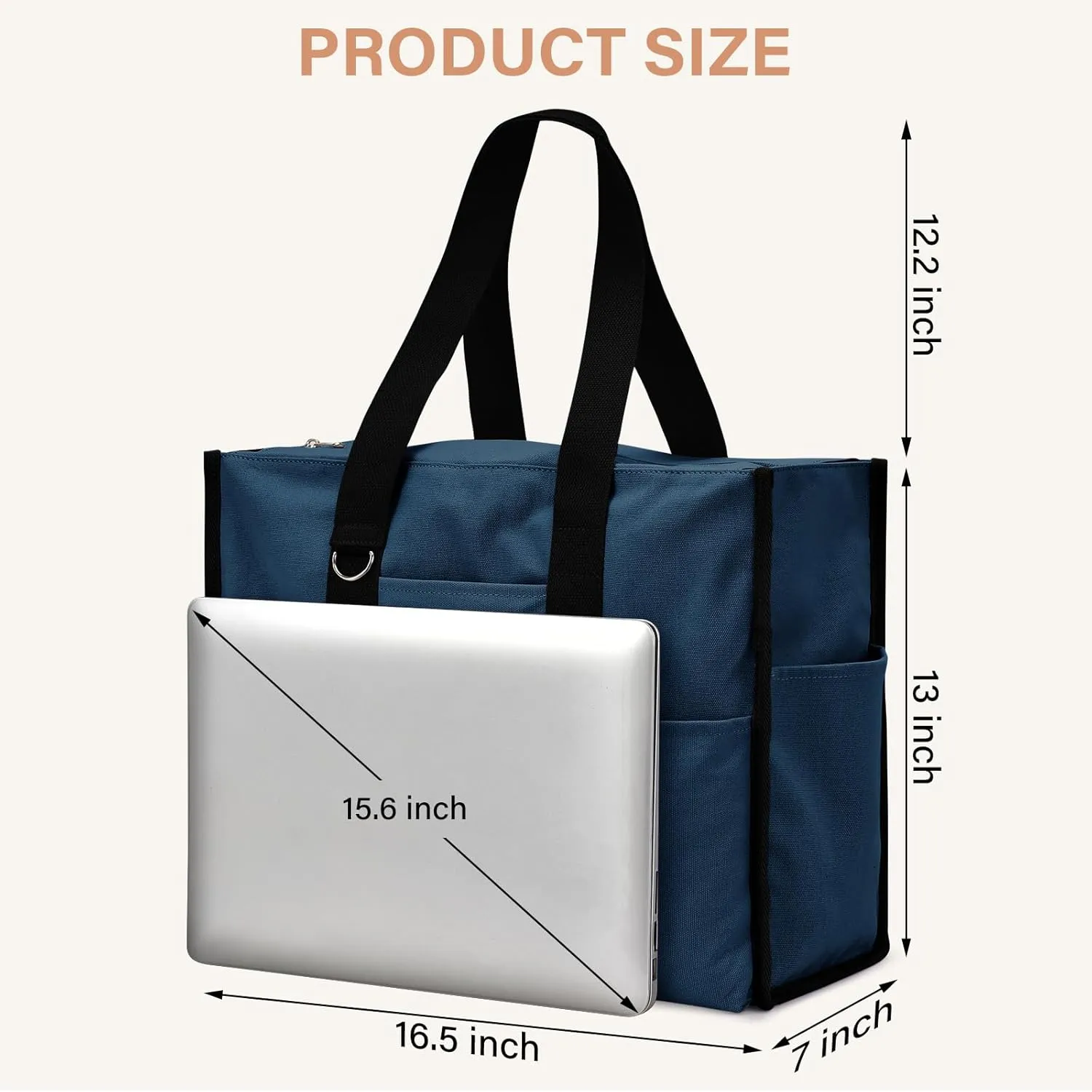 Becokan Large Tote Bag for Women Waterproof with 12 Pockets Top Zipper Closure Utility Teacher Nurse Bags for Work School