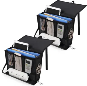 Bedside Caddy Bedside Storage Organizer Bedside Organizer with Power Strip Holder and 2 Adjustable Straps for Home Bunk Bed College Dorm Sofa (2 Pack Black)