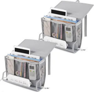 Bedside Caddy Bedside Storage Organizer Bedside Organizer with Power Strip Holder and 2 Adjustable Straps for Home Bunk Bed College Dorm Sofa (2 Pack Light Gray)