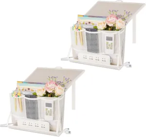 Bedside Caddy Bedside Storage Organizer Bedside Organizer with Power Strip Holder and 2 Adjustable Straps for Home Bunk Bed College Dorm Sofa (2 Pack White)