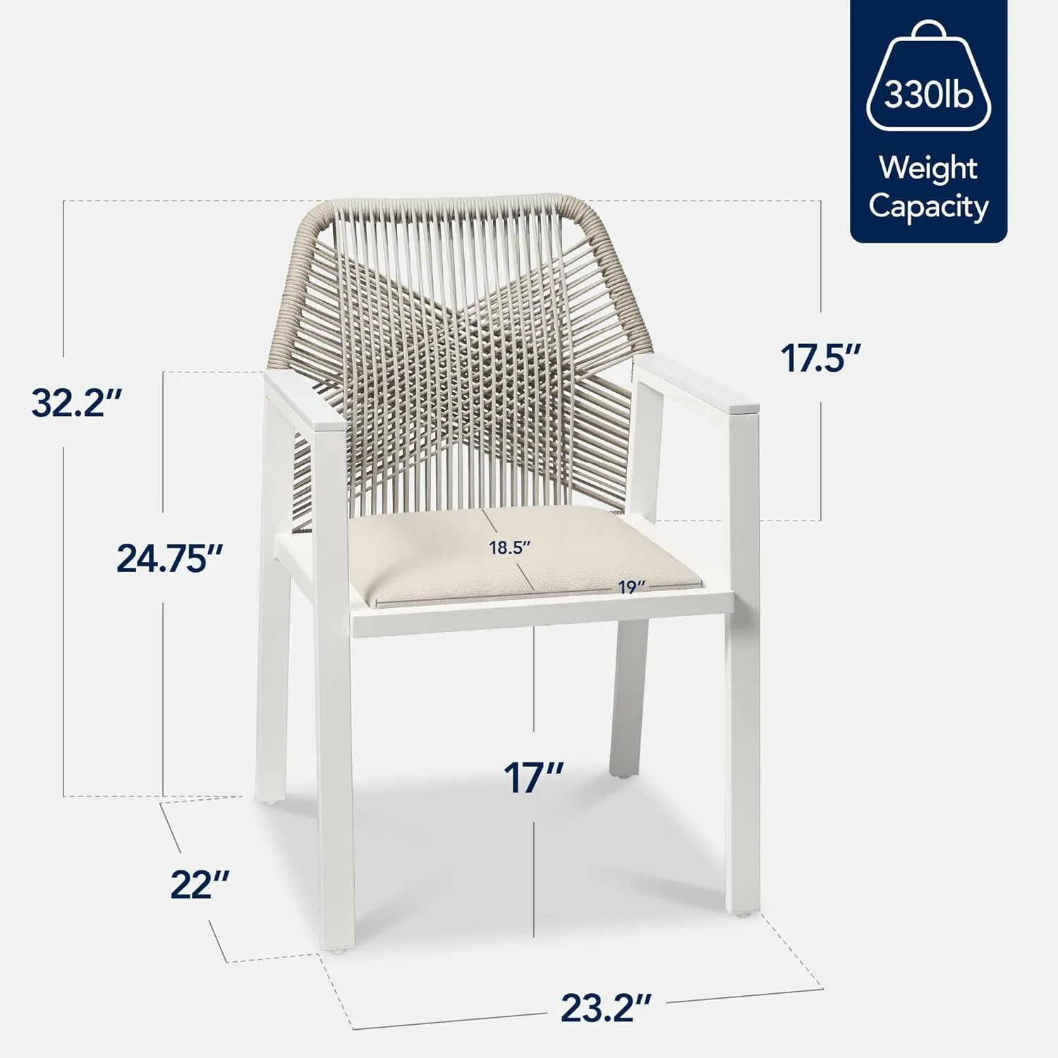 Best Choice Products Outdoor Dining Arm Chair Set of 2, Aluminum Frame with Armrest, All-Weather Woven Rope Chair Design - White/Alpine