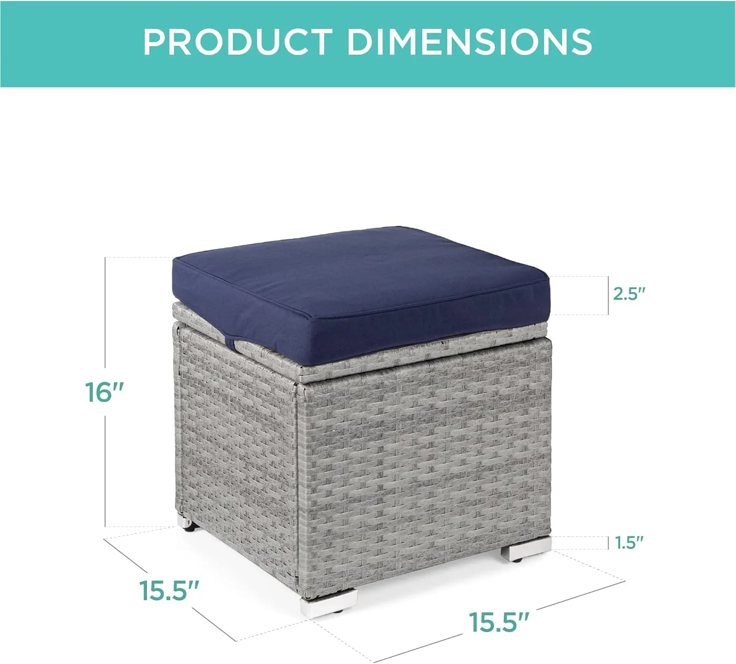 Best Choice Products Set of 2 Wicker Ottomans, Multipurpose Outdoor Furniture for Patio, Backyard, Additional Seating, Footrest, Side Table w/Storage, Removable Cushions - Gray/Navy