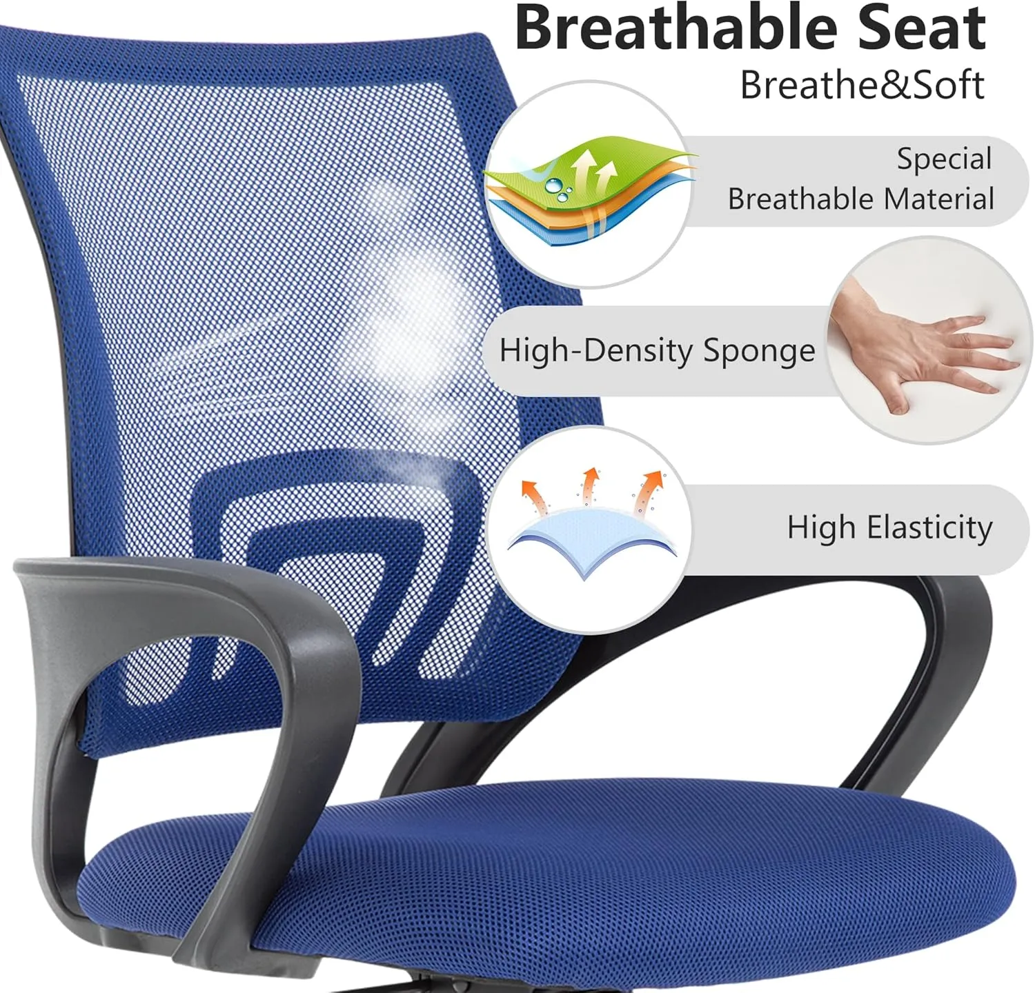 BestOffice Home Office Chair Ergonomic Desk Chair Mesh Computer Chair with Lumbar Support Armrest Executive Rolling Swivel Adjustable Mid Back Task Chair, Dark Blue