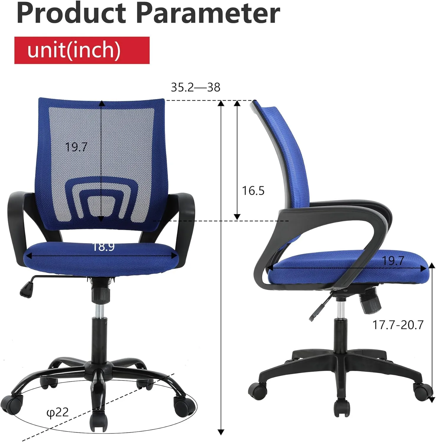 BestOffice Home Office Chair Ergonomic Desk Chair Mesh Computer Chair with Lumbar Support Armrest Executive Rolling Swivel Adjustable Mid Back Task Chair, Dark Blue