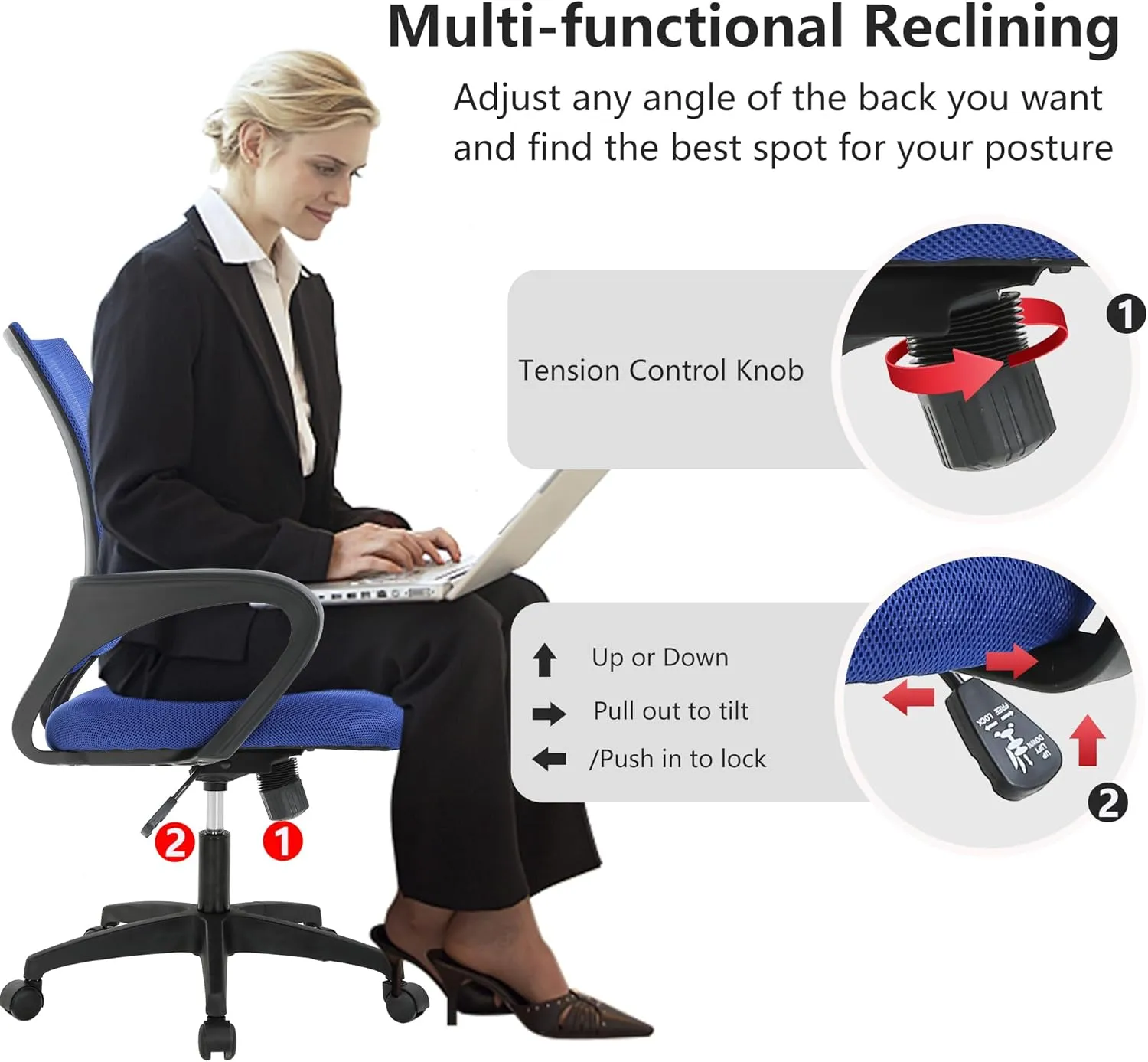 BestOffice Home Office Chair Ergonomic Desk Chair Mesh Computer Chair with Lumbar Support Armrest Executive Rolling Swivel Adjustable Mid Back Task Chair, Dark Blue