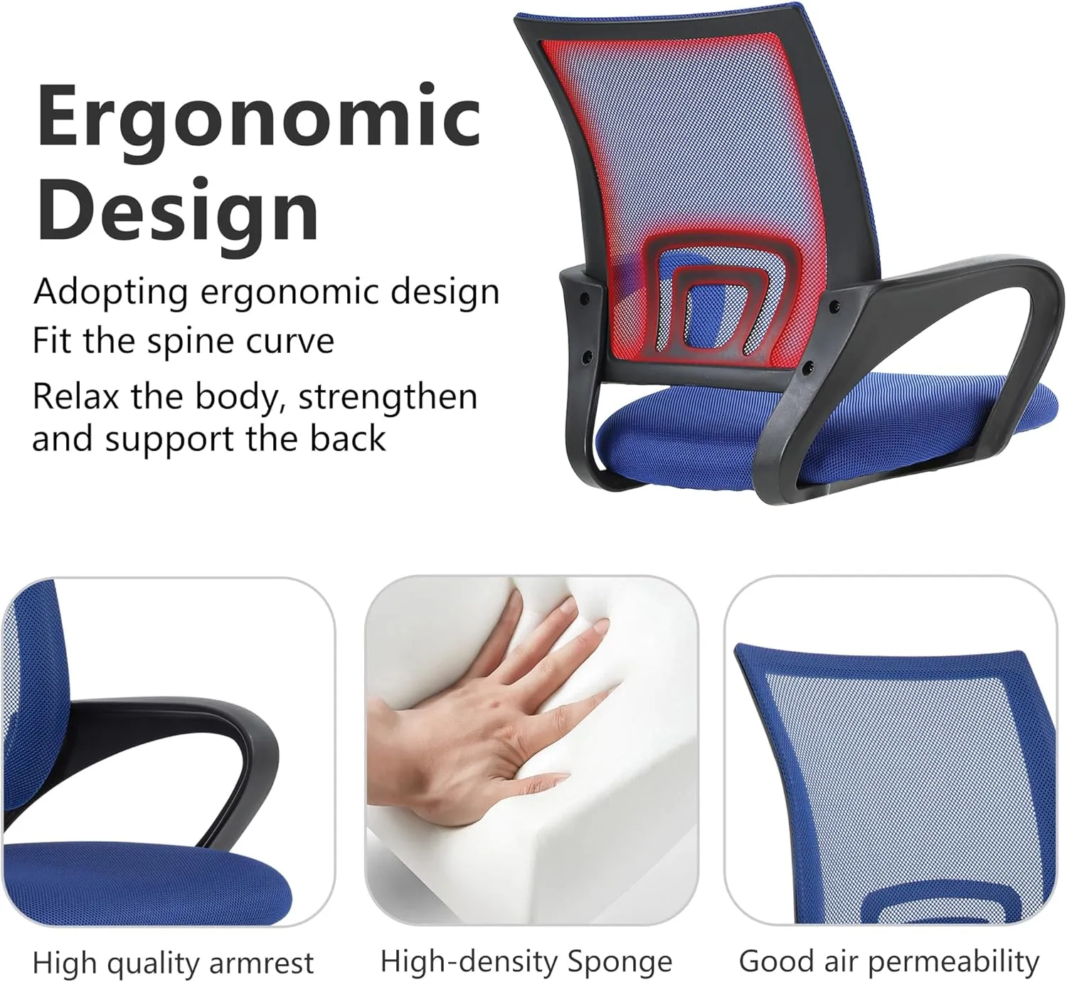 BestOffice Home Office Chair Ergonomic Desk Chair Mesh Computer Chair with Lumbar Support Armrest Executive Rolling Swivel Adjustable Mid Back Task Chair, Dark Blue