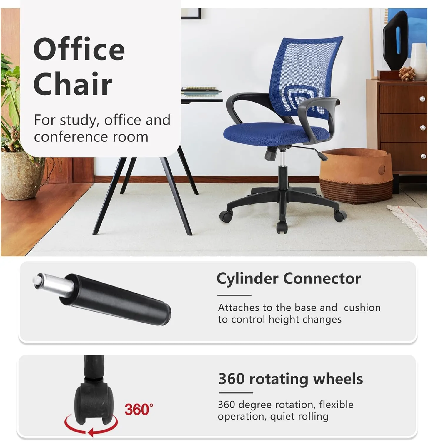 BestOffice Home Office Chair Ergonomic Desk Chair Mesh Computer Chair with Lumbar Support Armrest Executive Rolling Swivel Adjustable Mid Back Task Chair, Dark Blue