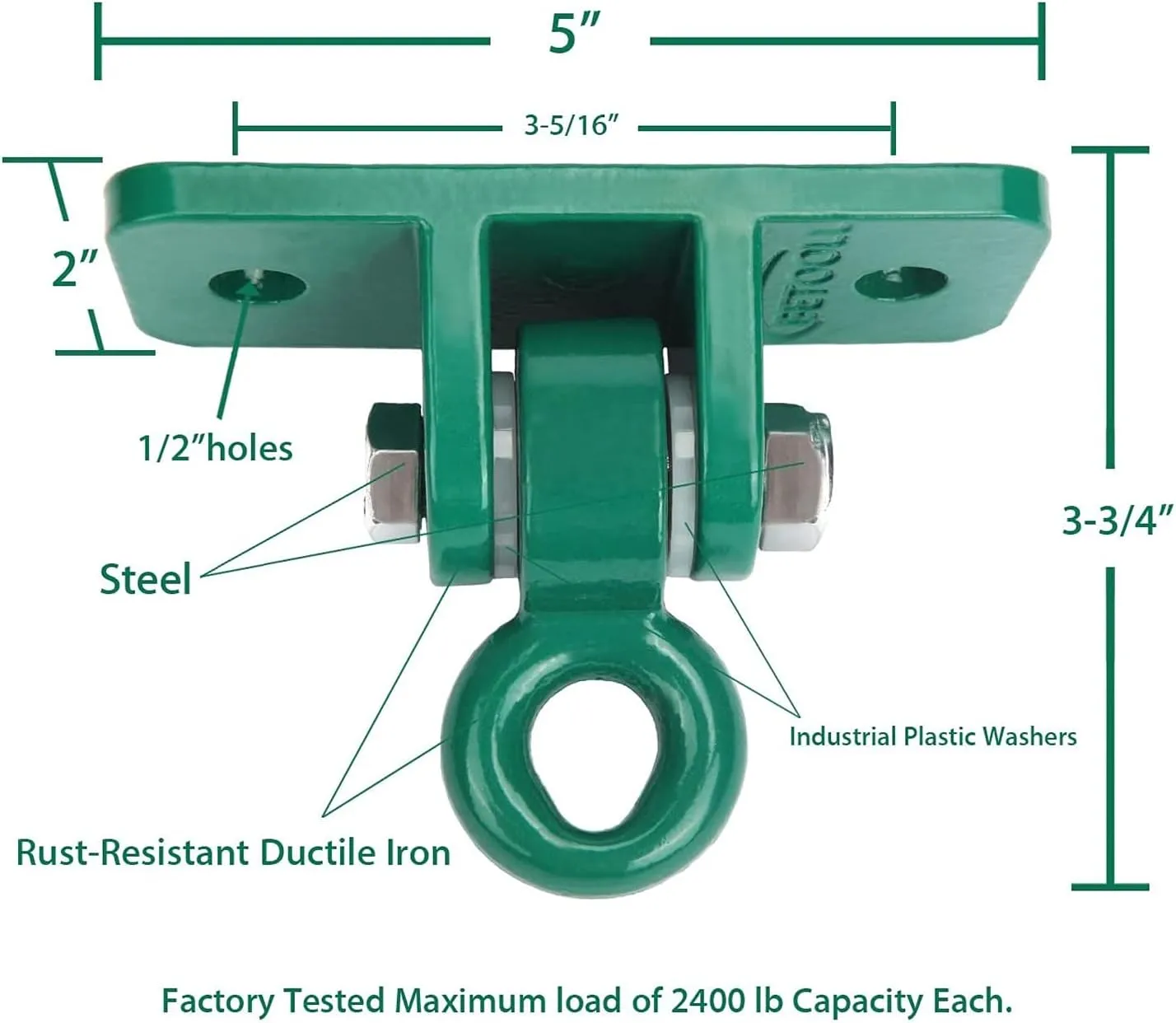 BETOOLL 2400 lb Capacity Heavy Duty Swing Hangers for Wooden Sets Playground Porch Indoor Outdoor & Hanging Snap Hooks Green (2pcs)