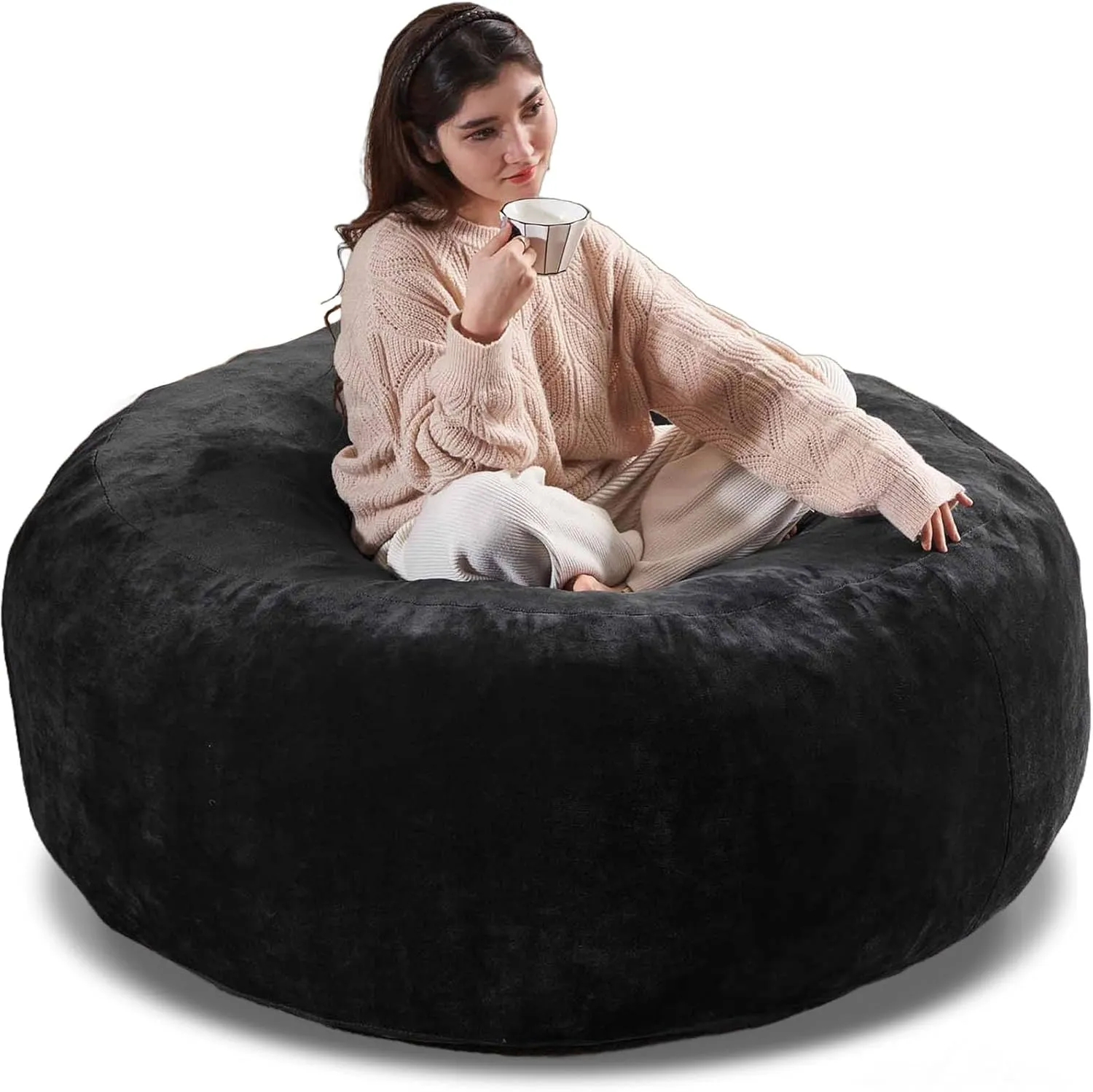 Big Bean Bag，Bean Bag Chair with Filler Included，5FT，Soft Memory Foam Chair，Removable and Washable Flannel Cover, Suitable for Living Room, Bedroom and Dormitory. (Black)