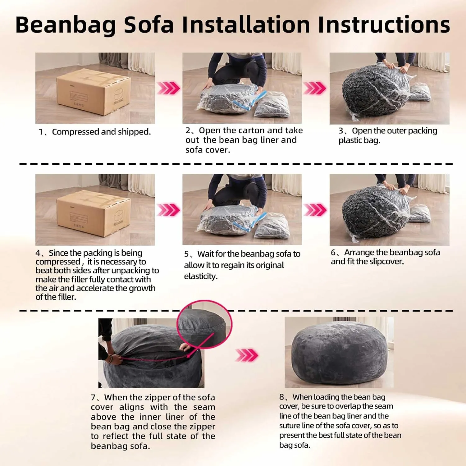 Big Bean Bag，Bean Bag Chair with Filler Included，5FT，Soft Memory Foam Chair，Removable and Washable Flannel Cover, Suitable for Living Room, Bedroom and Dormitory. (Black)