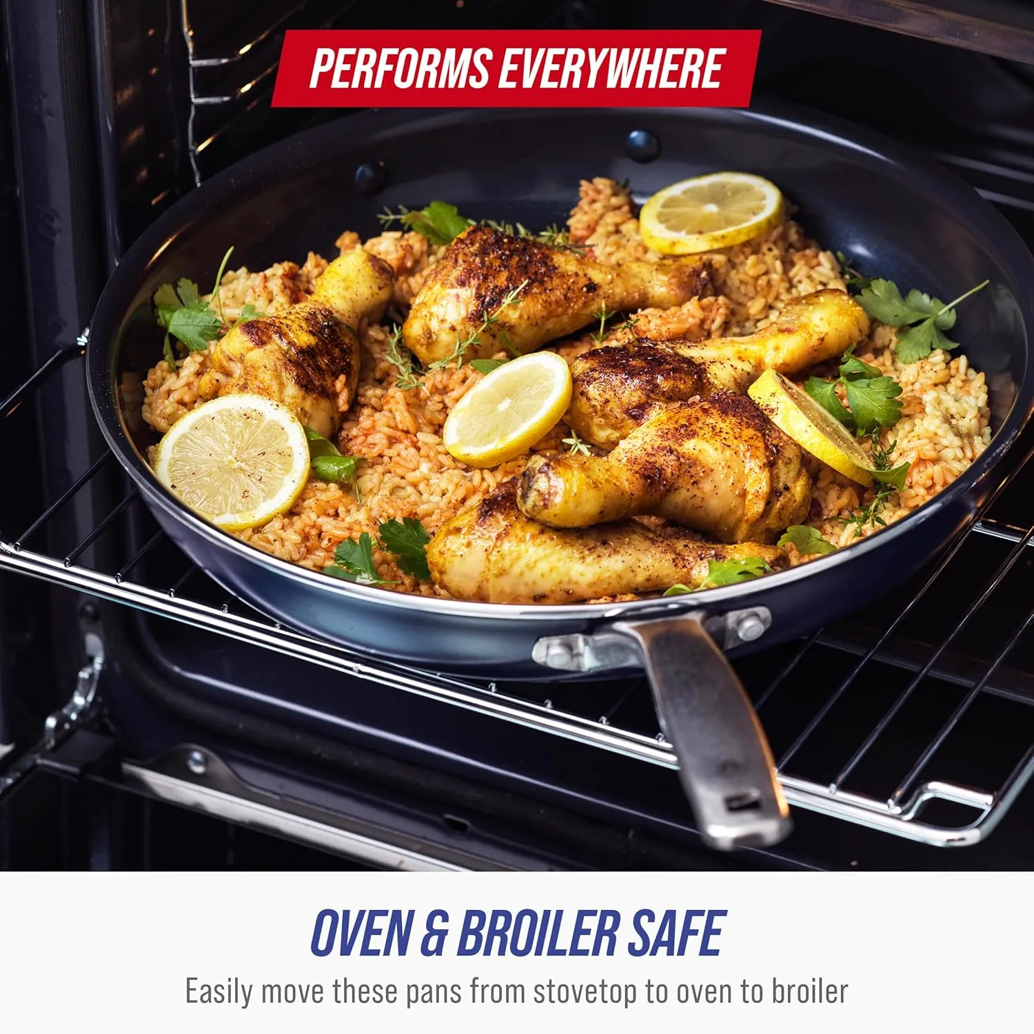 Blue Diamond 10 Piece Nonstick Cookware Set, Diamond Ceramic Pots & Pans, Dishwasher & Metal Utensil Safe, Non Toxic PFAS-Free, Kitchen Cooking Sauce & Saute Pans, Oven & Broiler to 600F, Blue