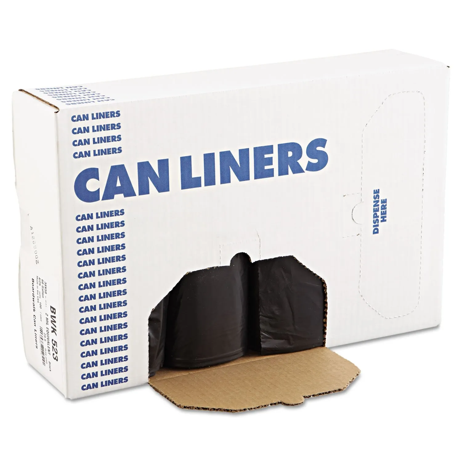 Boardwalk X7658XKKR01 38 in. x 58 in. 60 gal. 1.6 mil Recycled Low-Density Polyethylene Can Liners - Black (100/Carton)