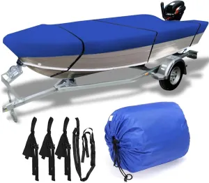 Boat Cover 600D Waterproof Open Boat Cover Sunshade UV-Resistant Dust-Proof Cover Heavy Duty Marine Open Boat Cover 3.5m-4.5m Universal (Size:450x215cm)