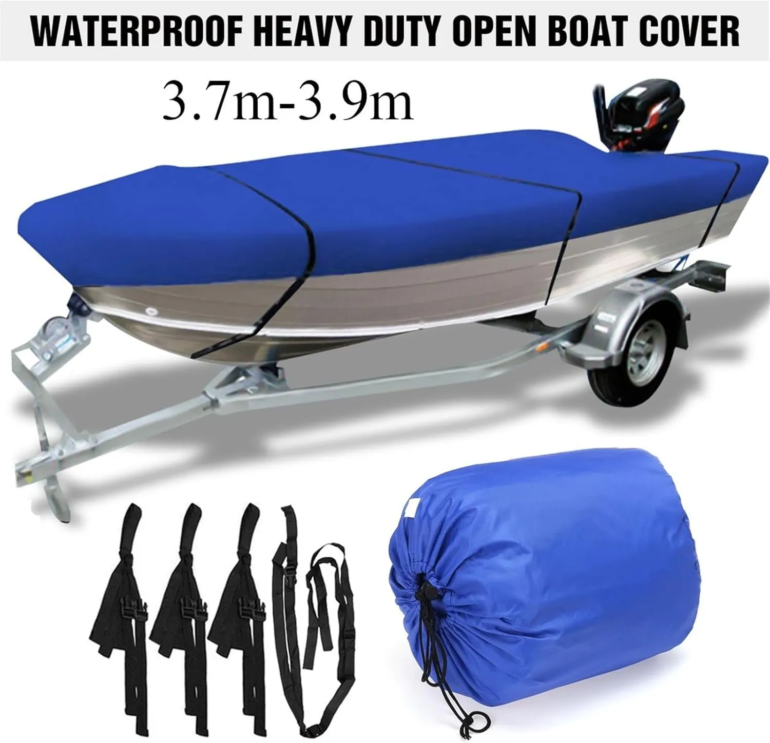Boat Cover 600D Waterproof Open Boat Cover Sunshade UV-Resistant Dust-Proof Cover Heavy Duty Marine Open Boat Cover 3.5m-4.5m Universal (Size:450x215cm)