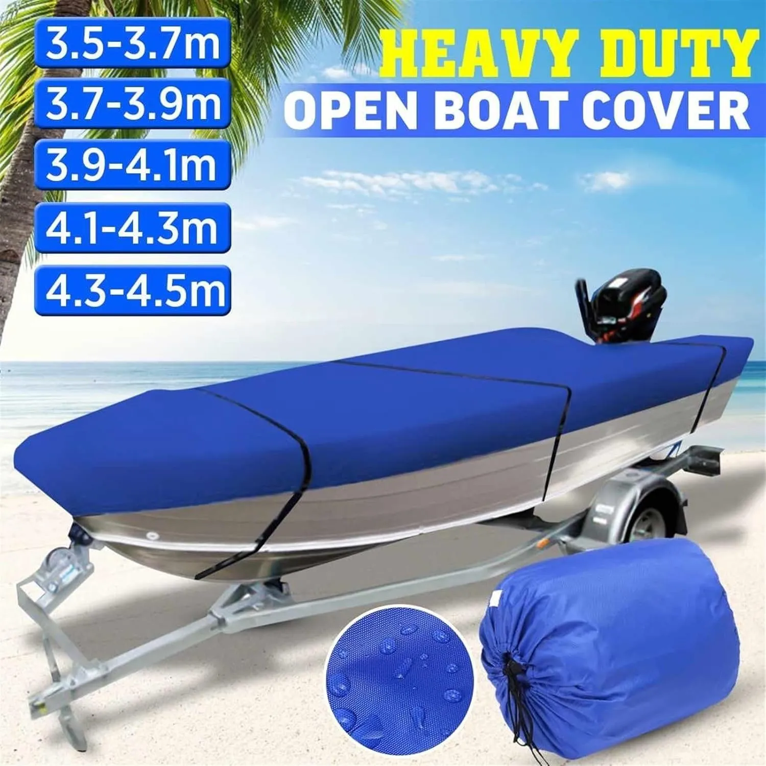 Boat Cover 600D Waterproof Open Boat Cover Sunshade UV-Resistant Dust-Proof Cover Heavy Duty Marine Open Boat Cover 3.5m-4.5m Universal (Size:450x215cm)