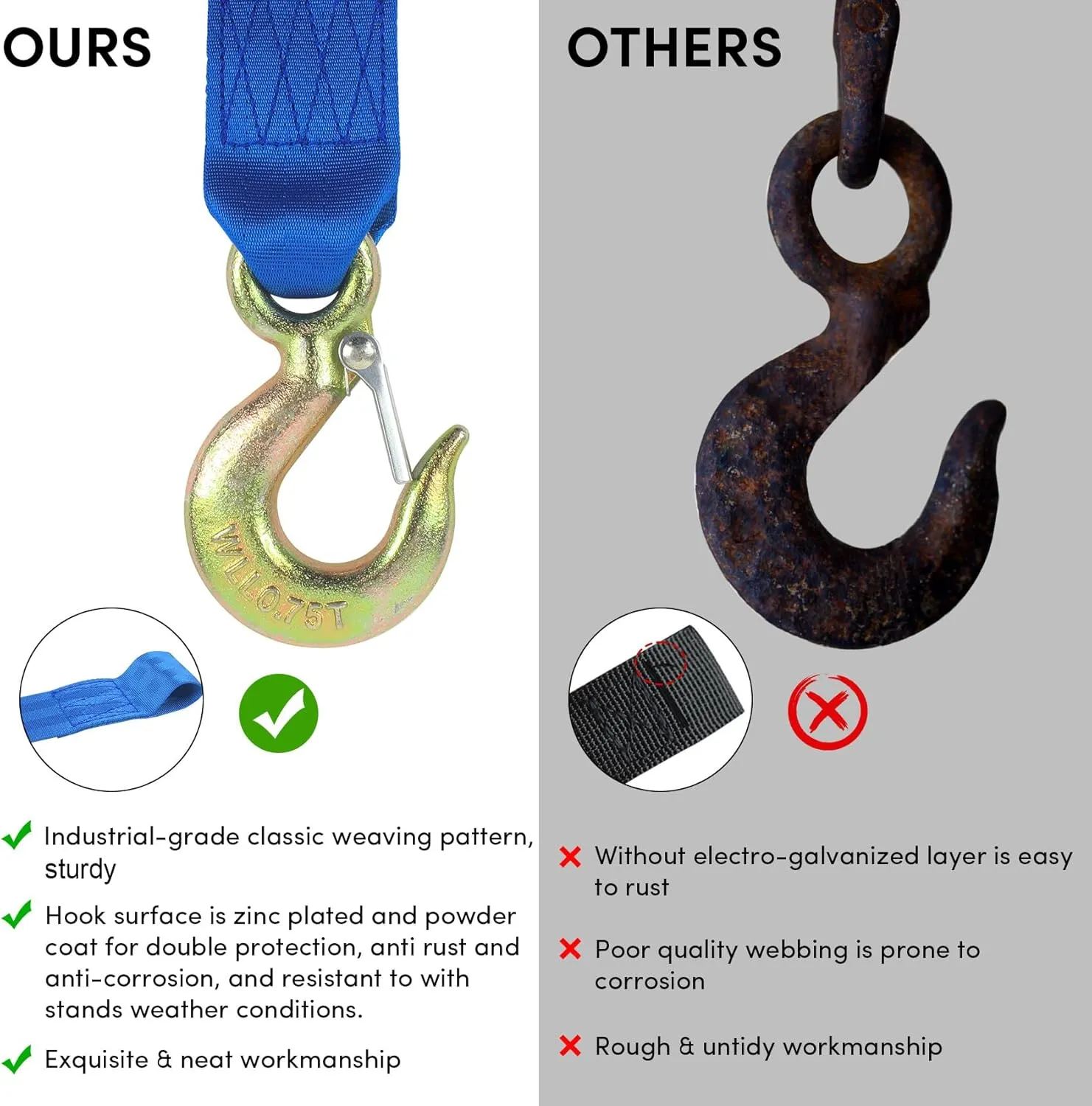Boat Winch Strap with Hook,Winch Strap for Boat Trailer,Boat Trailer Winch Strap 2 inch x 20 foot, Great for Boat, Truck, Jet Ski and Car Trailers Towing and Heavy Duty Equipment (Choose Color)