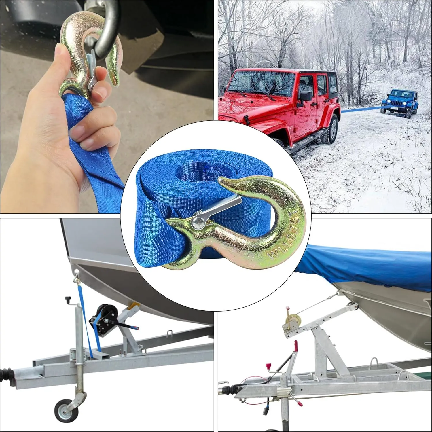 Boat Winch Strap with Hook,Winch Strap for Boat Trailer,Boat Trailer Winch Strap 2 inch x 20 foot, Great for Boat, Truck, Jet Ski and Car Trailers Towing and Heavy Duty Equipment (Choose Color)