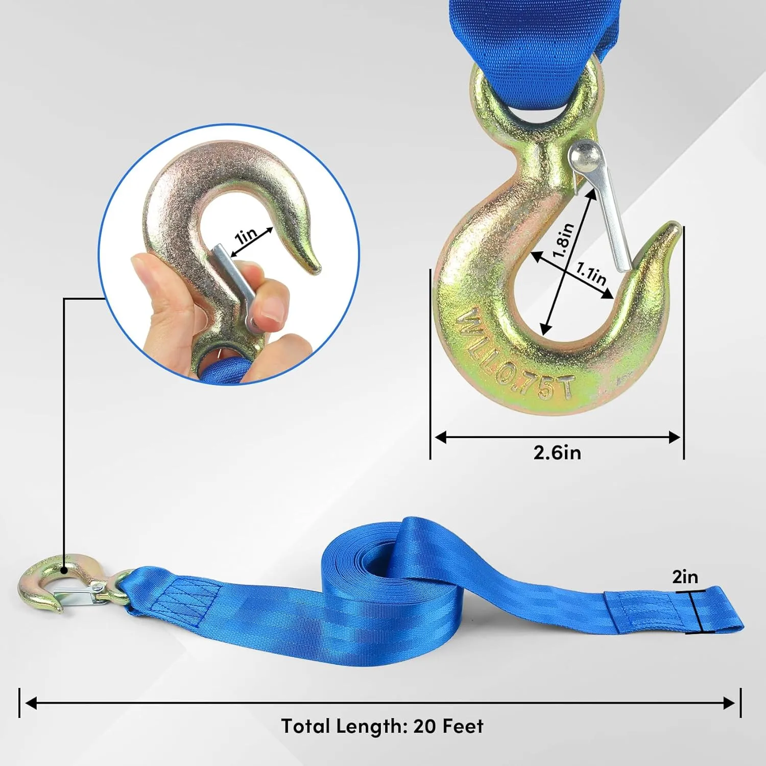 Boat Winch Strap with Hook,Winch Strap for Boat Trailer,Boat Trailer Winch Strap 2 inch x 20 foot, Great for Boat, Truck, Jet Ski and Car Trailers Towing and Heavy Duty Equipment (Choose Color)