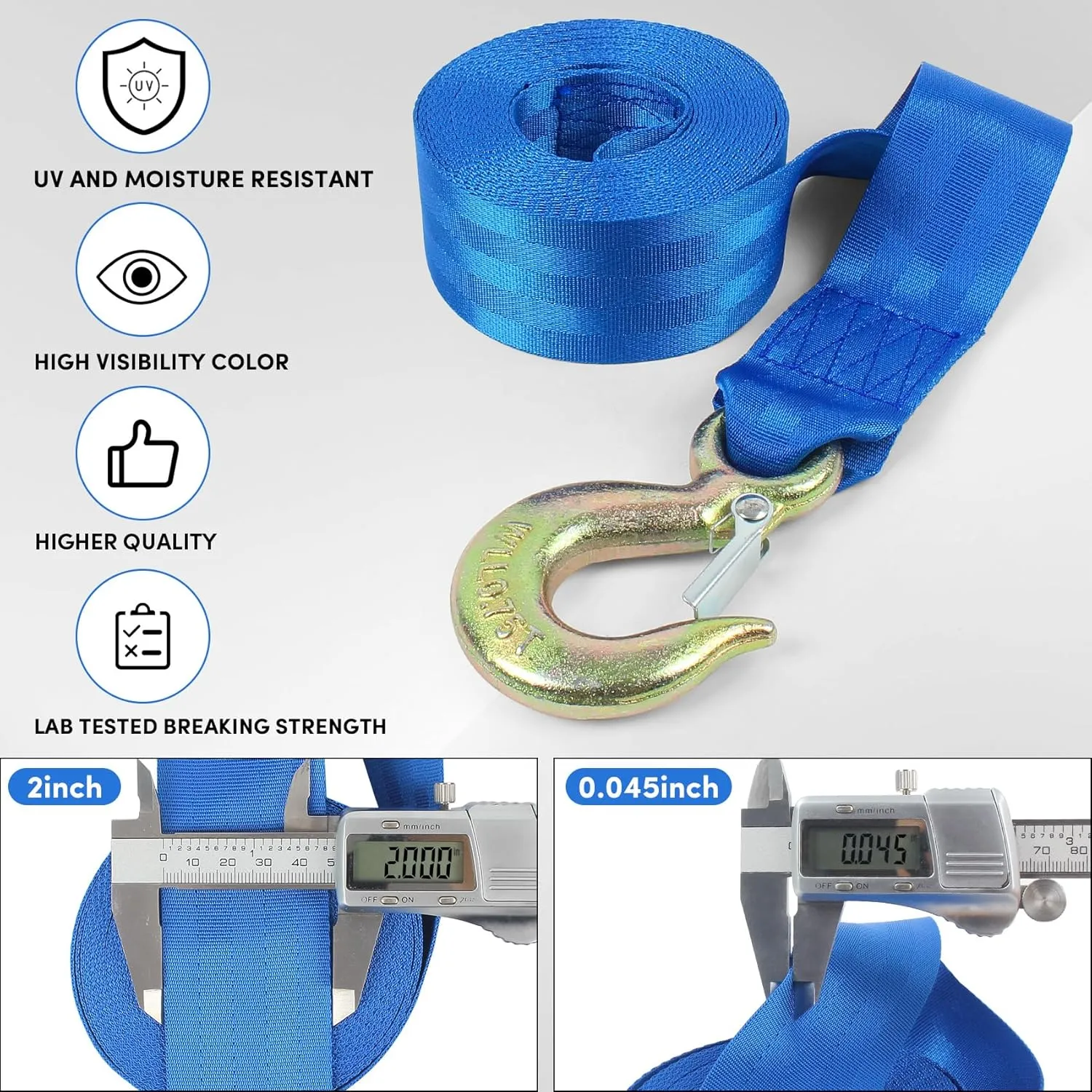 Boat Winch Strap with Hook,Winch Strap for Boat Trailer,Boat Trailer Winch Strap 2 inch x 20 foot, Great for Boat, Truck, Jet Ski and Car Trailers Towing and Heavy Duty Equipment (Choose Color)